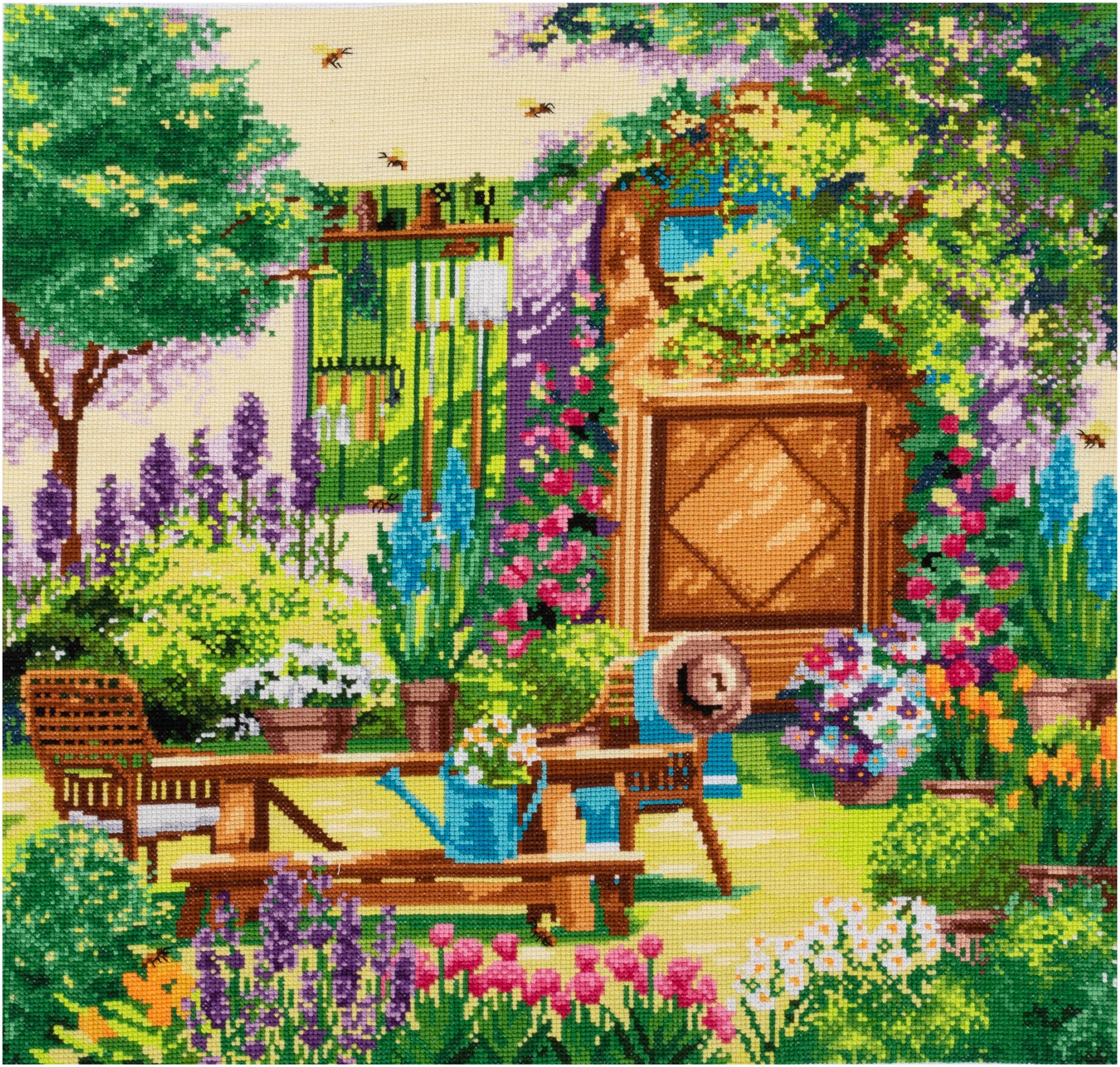 Trimits Counted Cross Stitch Kit Ð Extra Large: Country Garden, 50x50cm, Includes Aida Fabric, Pre-Sorted Threads, Needle, Instructions in English, French, German