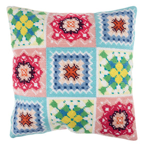 Trimits Half Stitch Tapestry Kit Cushion: Crochet, 40x40cm, Includes Pre-Printed Canvas, Acrylic Yarns, Needle, Cushion Back, Instructi...