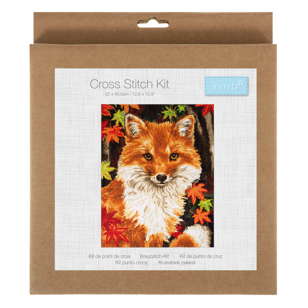 Trimits Counted Cross Stitch Kit Ð Large: Fox, 36x36cm, Includes Aida Fabric, Pre-Sorted Threads, Needle, Personalizing Alphabet, Instructions in English, French, German