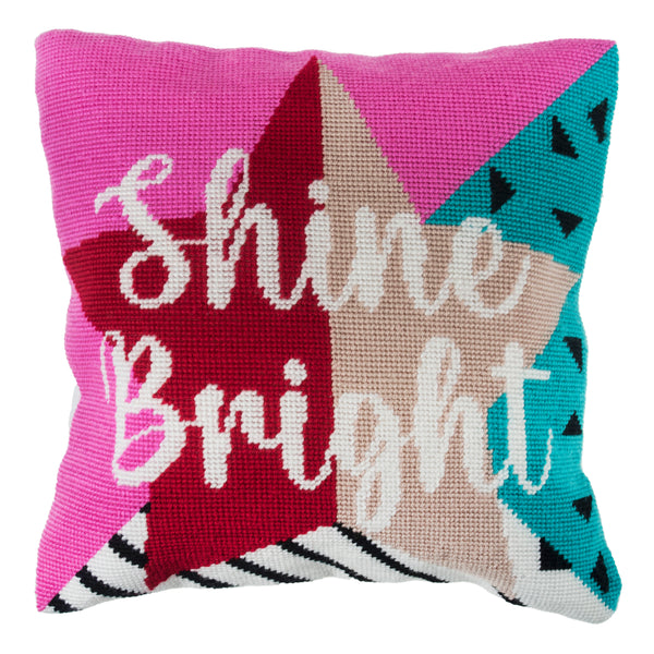 Trimits Half Stitch Tapestry Kit Ð Cushion: Shine Bright, 40x40cm, Includes Pre-Printed Canvas, Acrylic Yarns, Needle, Cushion Back, Instructions in English, French, German