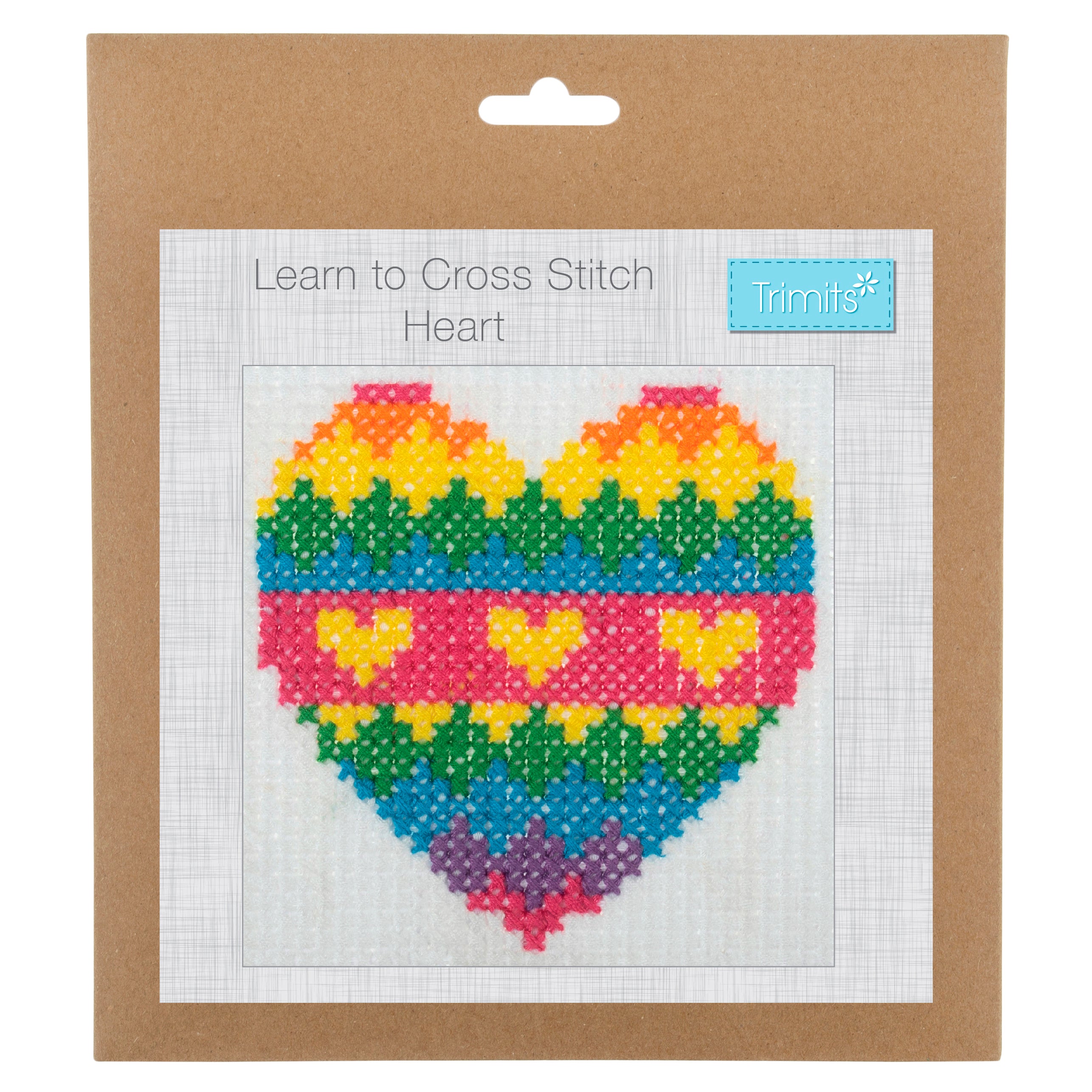 Trimits Counted Cross Stitch Kit Ð Heart, 6-Count Binca Fabric, Includes Pre-Sorted Threads, Needle, Instructions in English, French, German