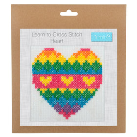 Trimits Counted Cross Stitch Kit Heart, 6-Count Binca Fabric, Includes Pre-Sorted Threads, Needle, Instructions in English, French, German