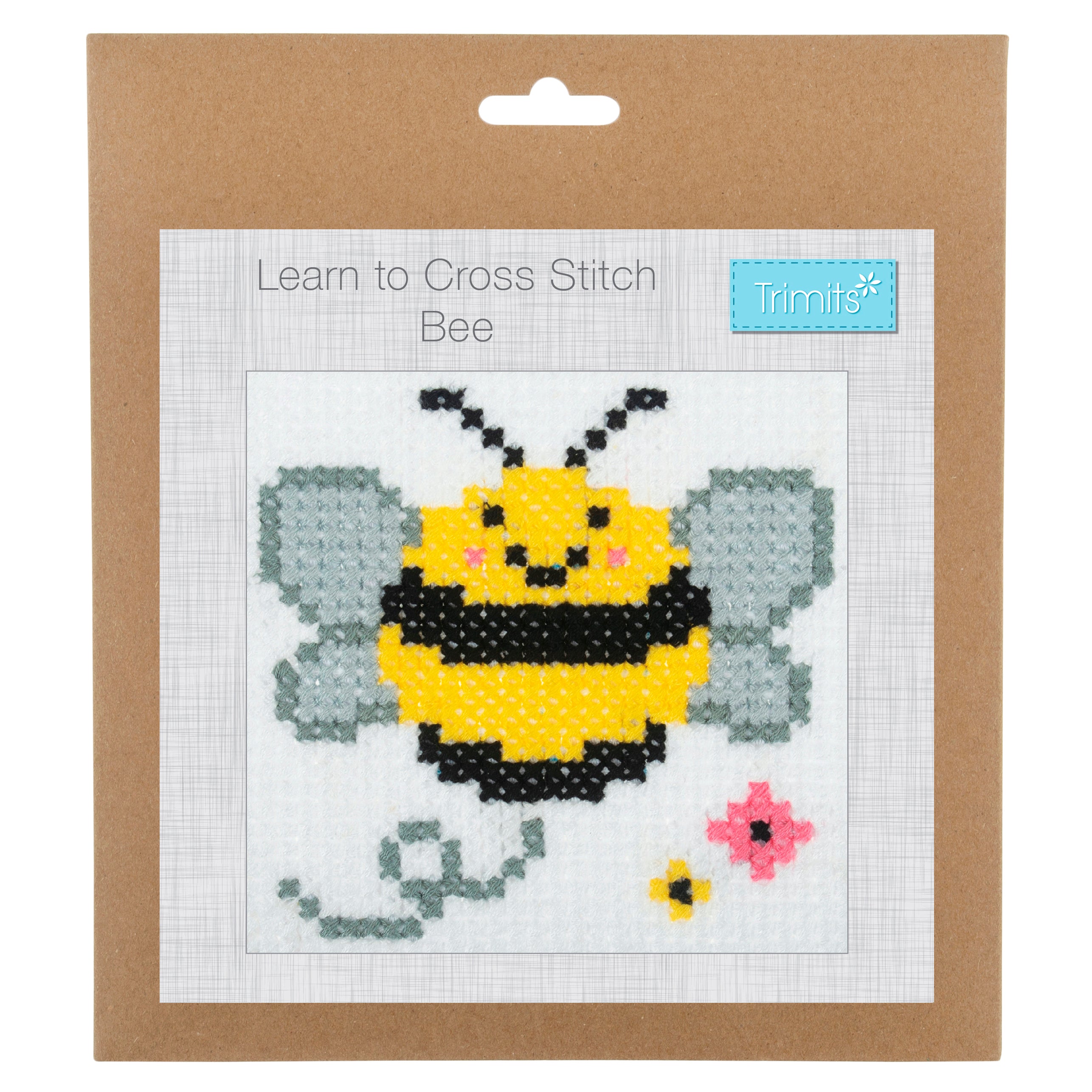 Trimits Counted Cross Stitch Kit Ð Bee, 6-Count Binca Fabric, Includes Pre-Sorted Threads, Needle, Instructions in English, French, German