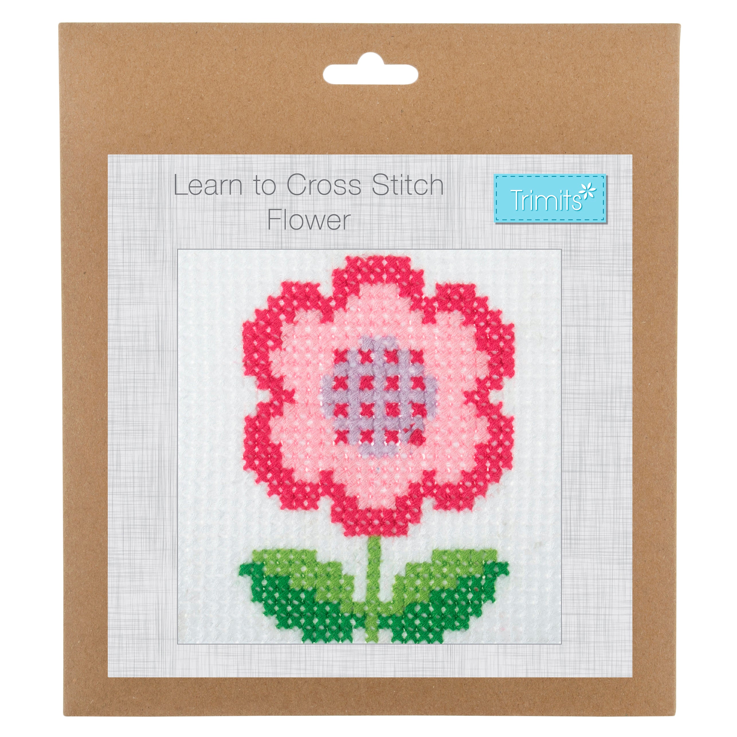 Trimits Counted Cross Stitch Kit Ð Flower, 6-Count Binca Fabric, Includes Pre-Sorted Threads, Needle, Instructions in English, French, German