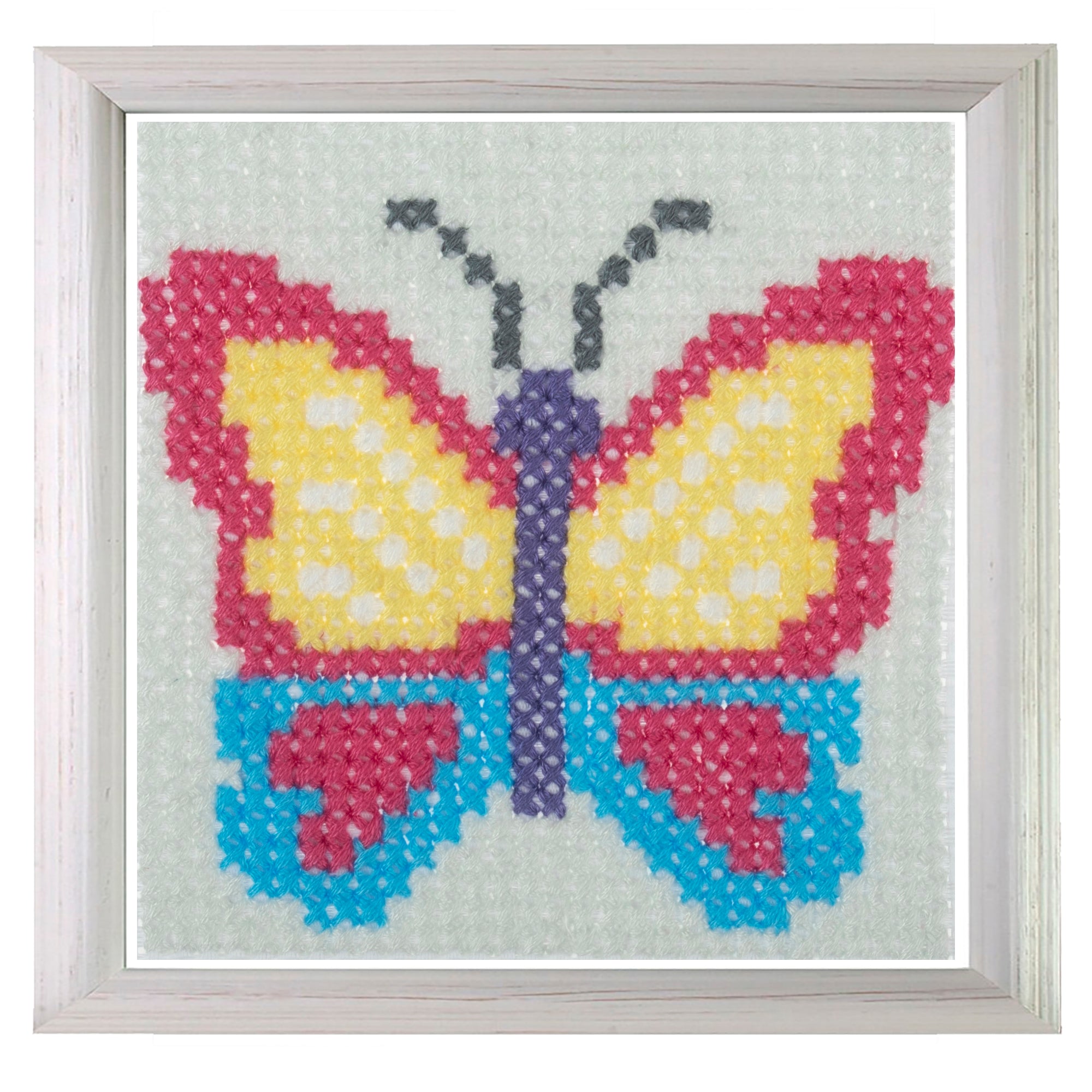 Trimits Counted Cross Stitch Kit Ð Butterfly, 6-Count Binca Fabric, Includes Pre-Sorted Threads, Needle, Instructions in English, French, German