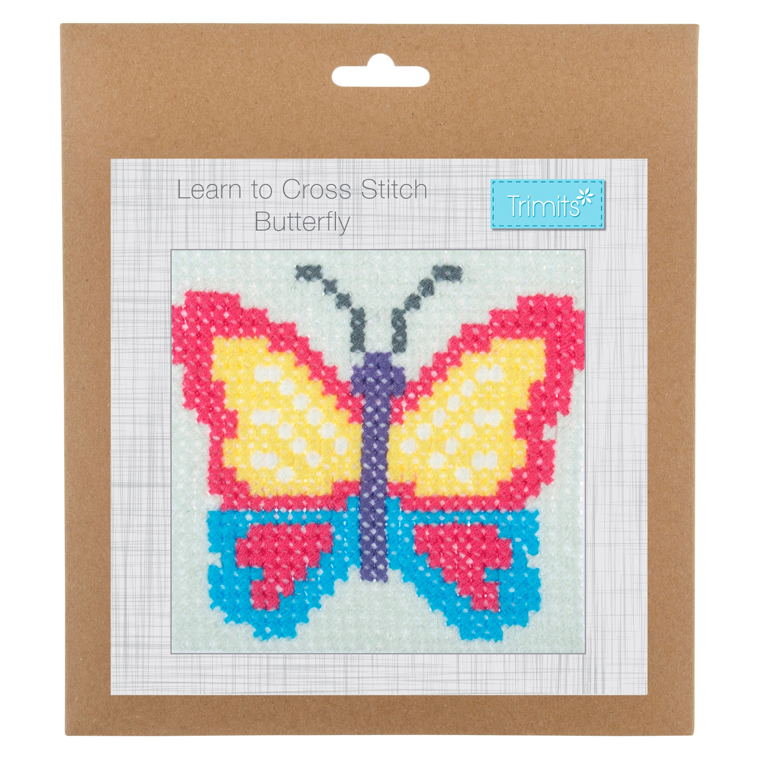 Trimits Counted Cross Stitch Kit Ð Butterfly, 6-Count Binca Fabric, Includes Pre-Sorted Threads, Needle, Instructions in English, French, German