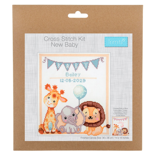 Trimits Counted Cross Stitch Kit Ð Large: Baby, 36x36cm, Includes Aida Fabric, Pre-Sorted Threads, Needle, Personalizing Alphabet, Instructions in English, French, German