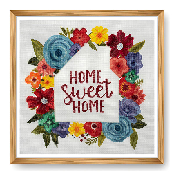 Trimits Counted Cross Stitch Kit Ð Large: Home Sweet Home, 36x36cm, Includes Aida Fabric, Pre-Sorted Threads, Needle, Personalizing Alphabet, Instructions in English, French, German