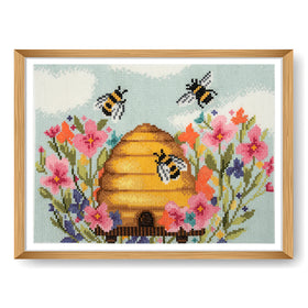 Trimits Counted Cross Stitch Kit Large: Modern Bee, 36x36cm, Includes Aida Fabric, Pre-Sorted Threads, Needle, Personalizing Alphabet,...