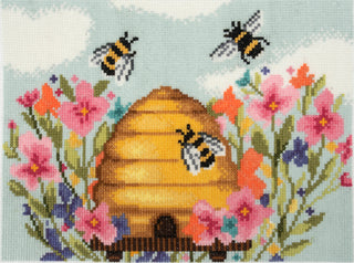 Trimits Counted Cross Stitch Kit Ð Large: Modern Bee, 36x36cm, Includes Aida Fabric, Pre-Sorted Threads, Needle, Personalizing Alphabet, Instructions in English, French, German