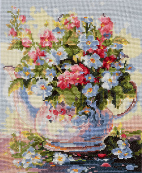 Trimits Printed Cross Stitch Kit Large: Bloom, 11-Count Aida Fabric, Includes Pre-Sorted Threads, Needle, Instructions in EN, FR, DE, E...