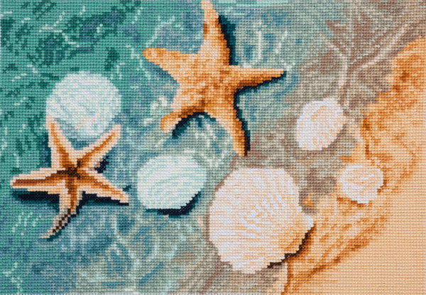 Trimits Printed Cross Stitch Kit Ð Large: Crystal Shore, 11-Count Aida Fabric, Includes Pre-Sorted Threads, Needle, Instructions in EN, FR, DE, ES, IT, NL