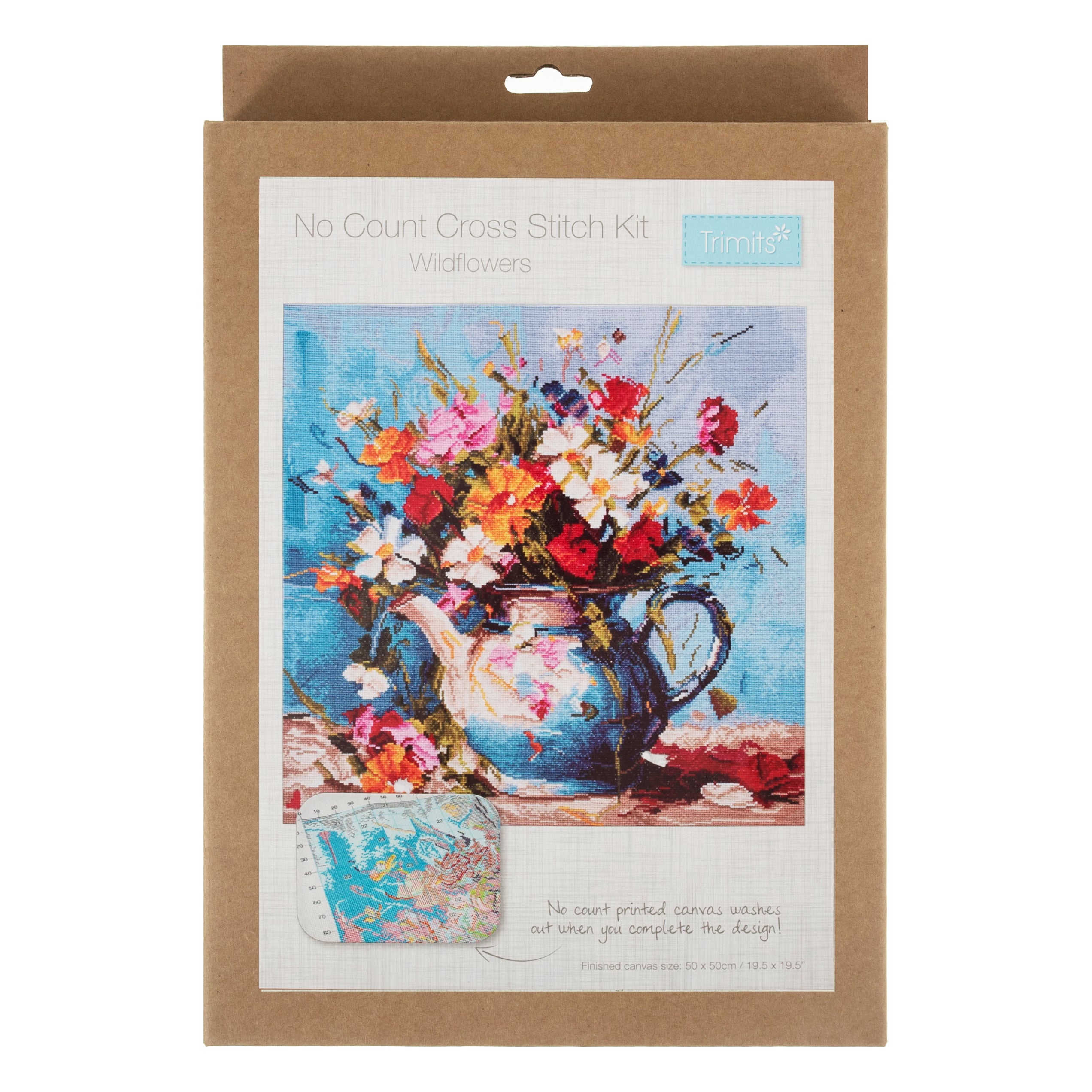 Trimits Printed Cross Stitch Kit Ð Large: Wildflowers, 11-Count Aida Fabric, Includes Pre-Sorted Threads, Needle, Instructions in EN, FR, DE, ES, IT, NL