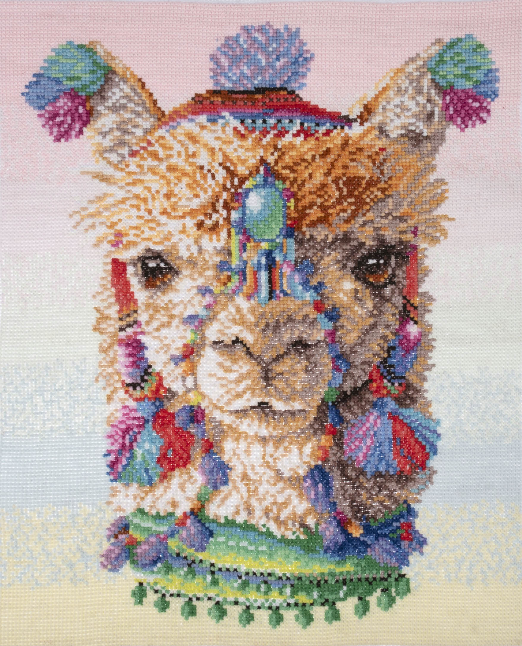 Trimits Printed Cross Stitch Kit Ð Large: Llama, 11-Count Aida Fabric, Includes Pre-Sorted Threads, Needle, Instructions in EN, FR, DE, ES, IT, NL