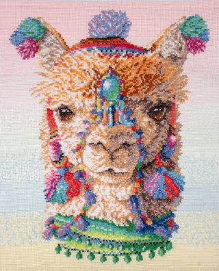 Trimits Printed Cross Stitch Kit Ð Large: Llama, 11-Count Aida Fabric, Includes Pre-Sorted Threads, Needle, Instructions in EN, FR, DE, ES, IT, NL