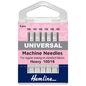 Hemline Sewing Machine Needles: Universal: Heavy 100(16): 6 Pieces