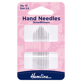 Hemline Hand Sewing Needles: Straw/Milliner: Size 3-9: 10 Pieces - Hand-Sewing Needles