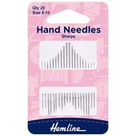 Hemline Hand Sewing Needles: Sharps: Size 5-10: 20 Pieces - Hand-Sewing Needles