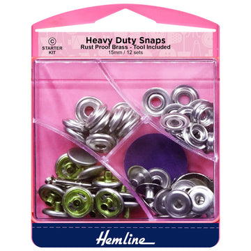 Hemline Heavy Duty Snaps: Nickel: 15mm: 12 sets