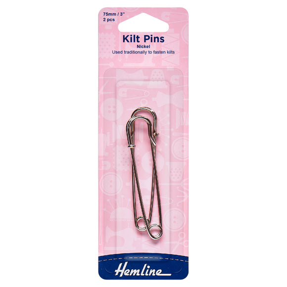 Hemline Kilt Pins: 75mm: Nickel: 2 Pieces