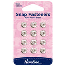 Hemline Snap Fasteners: Sew-on: Nickel: 9mm: Pack of 12-1