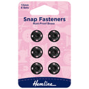Hemline Snap Fasteners: Sew-on: Black: 13mm: Pack of 6-1