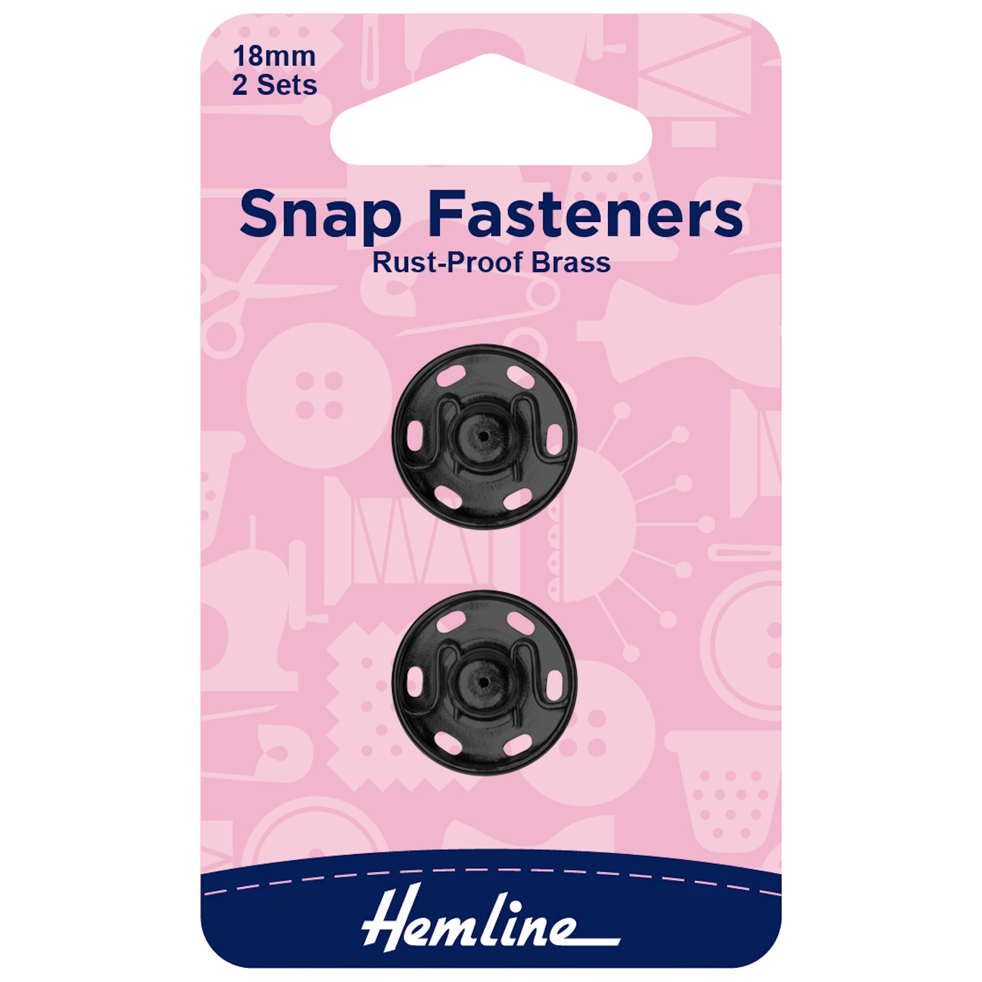 Hemline Snap Fasteners: Sew-on: Black: 18mm: Pack of 2