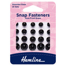 Hemline Snap Fasteners: Sew-on: Black: Assorted: Pack of 20-1