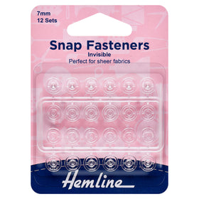 Hemline Snap Fasteners: Sew-on: Clear (Invisible): 7mm: Pack of 12 - Snaps