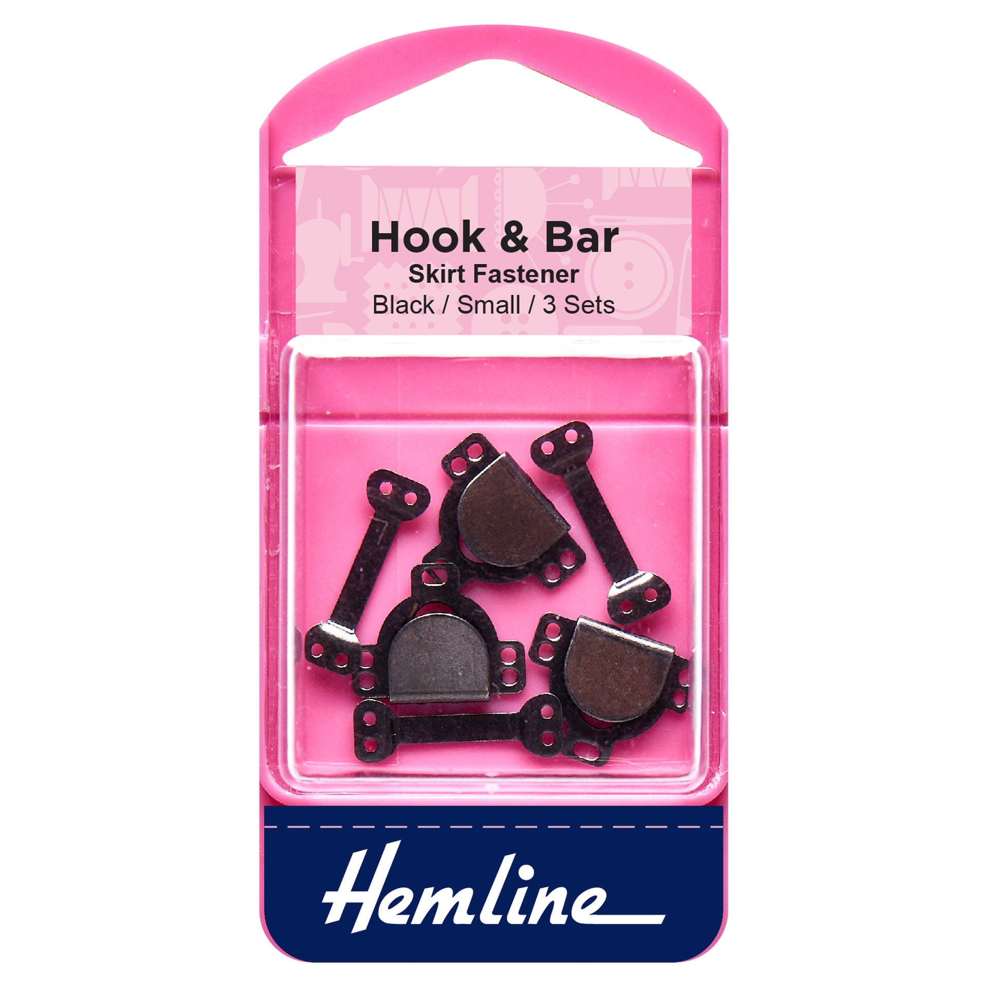 Hemline Hook and Bar: Small: Black: Pack of 3