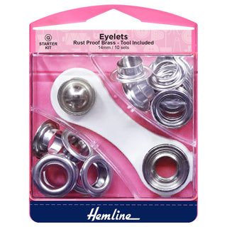 Hemline Eyelets Starter Kit: 14mm: Nickel and Silver: (G): 10 Pieces