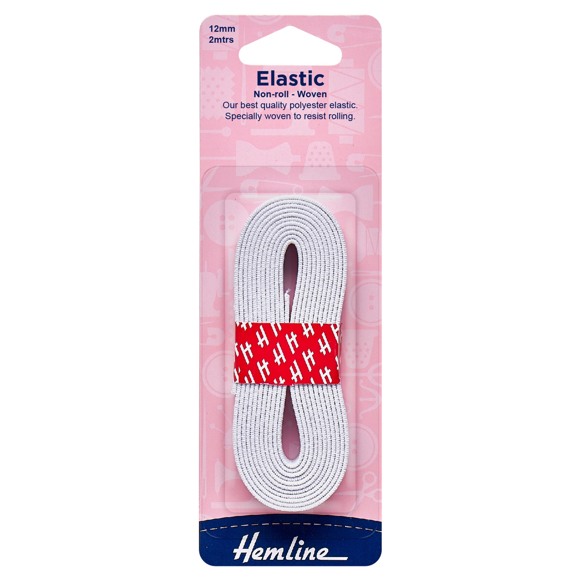 Hemline Woven Non-Roll Elastic: 2m x 12mm: White