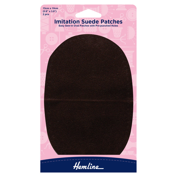 Hemline Sew-in Imitation Suede Patches: Brown - 10 x 15cm