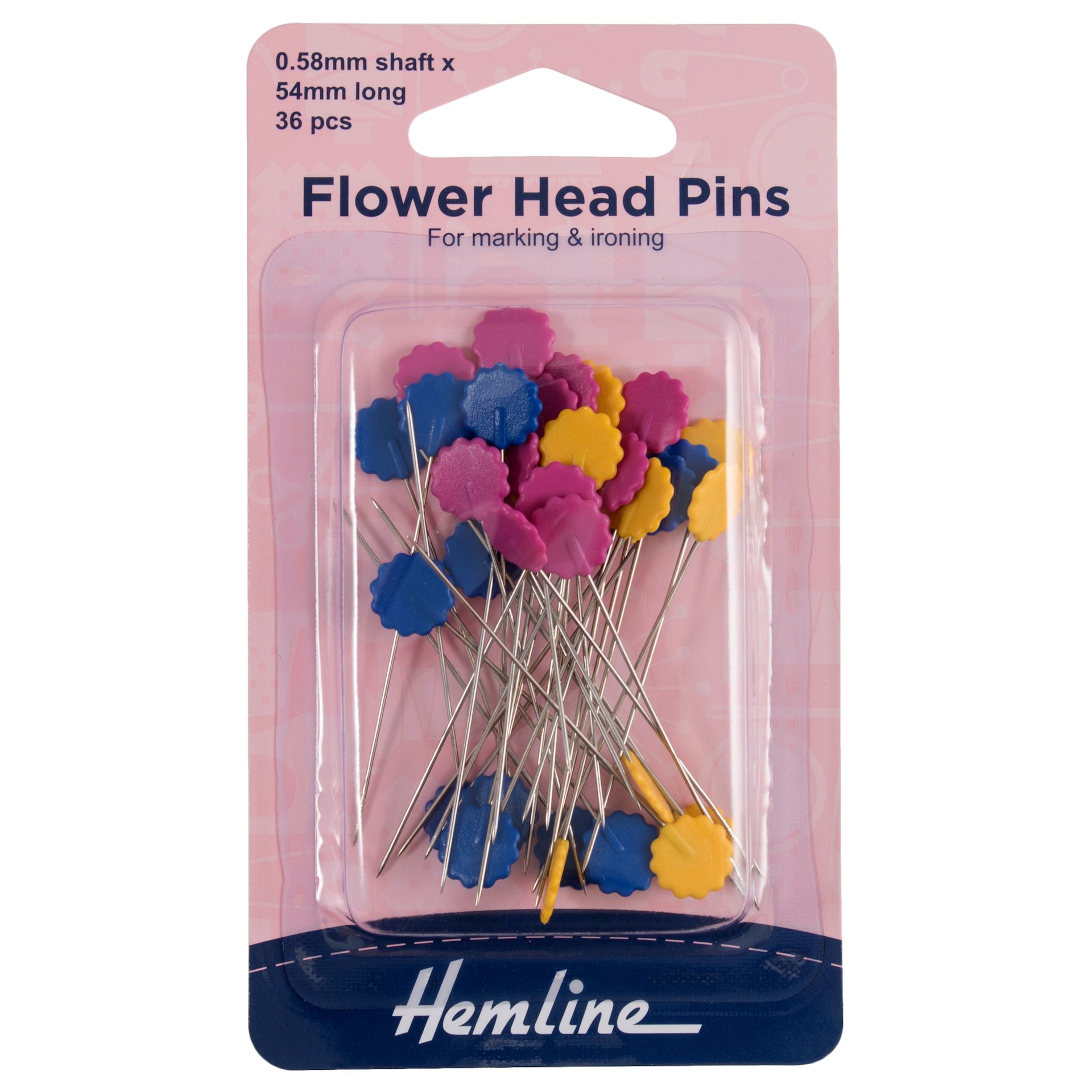 Hemline Pins: Flower-Flat Head: 54mm: Nickel: 36 Pieces