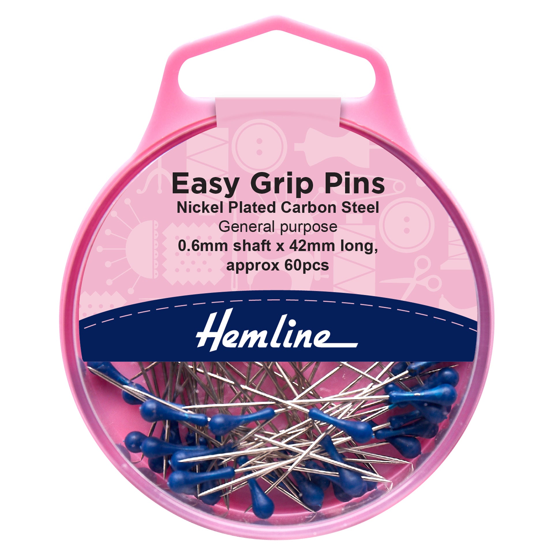 Hemline Pins: Easy Grip: 42mm: Blue