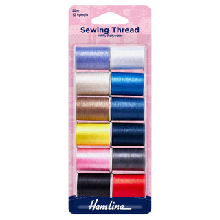 Hemline Sewing Thread: 12 x 30m: Assorted Colours
