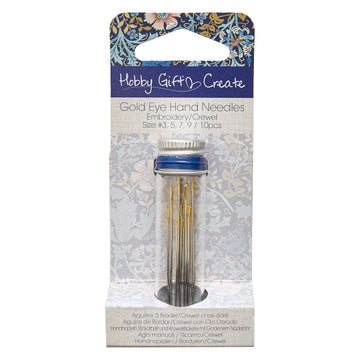 Hemline Gold Eye Embroidery Needles – Assorted Sizes in Reusable Glass Jar