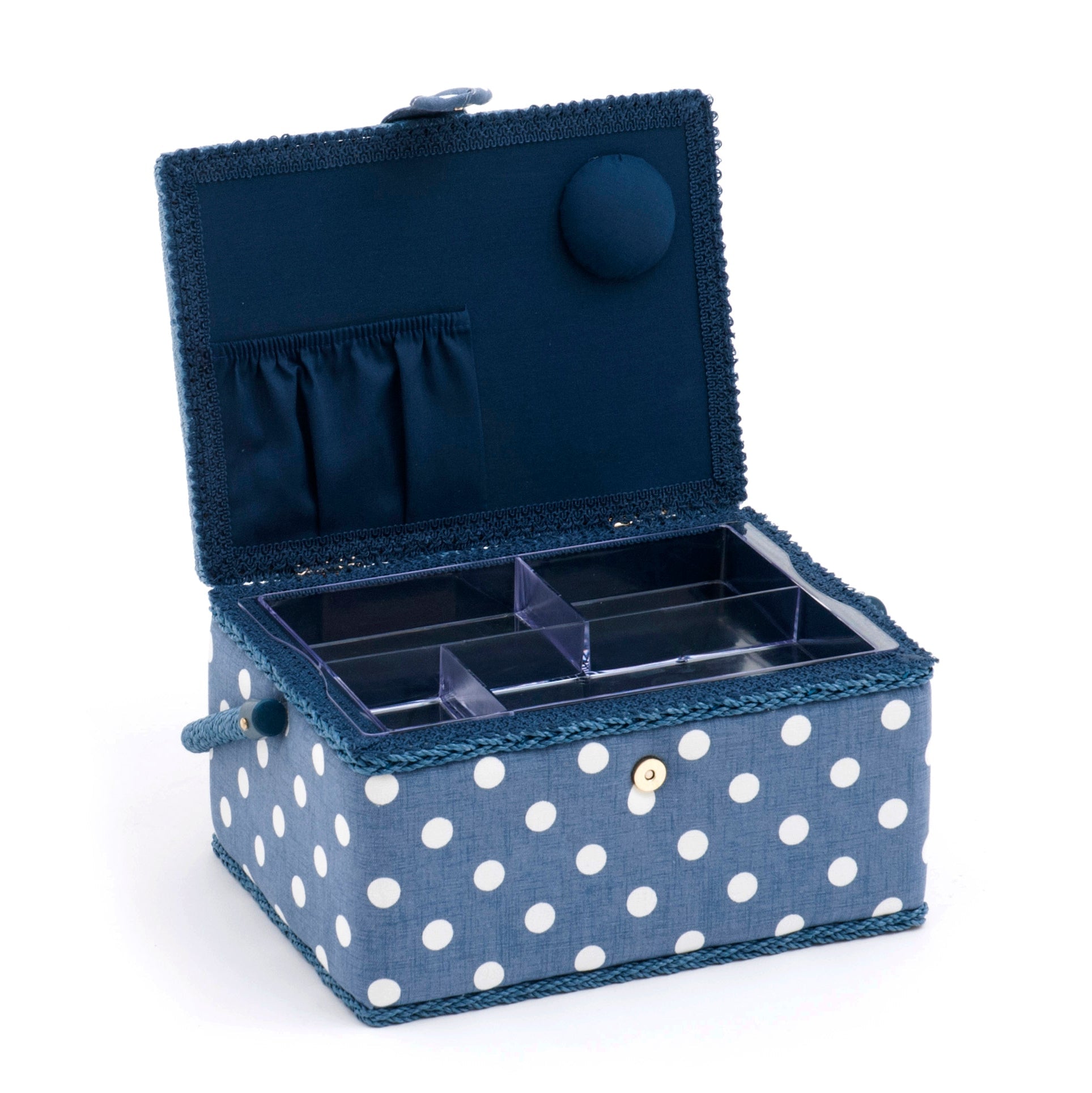 Hobby Gift: Sewing Machine Bag: Matt PVC: Denim Polka Dot: Item size: (d/w/h) 20 x 44 x 38cm. - 0