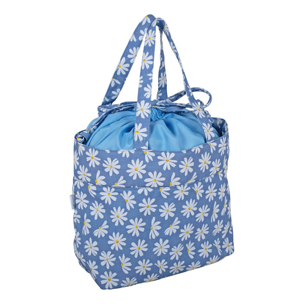 Hobby Gift: Craft Bag (M): Drawstring: Denim Daisies:  Item size: (d/w/h) 17 x 30 x 28cm.