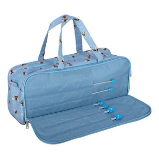 Hobby Gift: Knitting Bag with Pin Storage: Blue Bee: Item size: (d/w/h) 13 x 45 x 18cm.