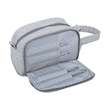 Hobby Gift: Crochet Bag with Pocket: Embroidered: Knit Happens: Item size: (d/w/h) 12 x 22 x 13cm. - 0