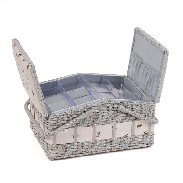 Hobby Gift: Sewing Box (L): Twin-Lidded Wicker Hamper: Bee: Item size: (d/w/h) 26 x 35 x 19cm.