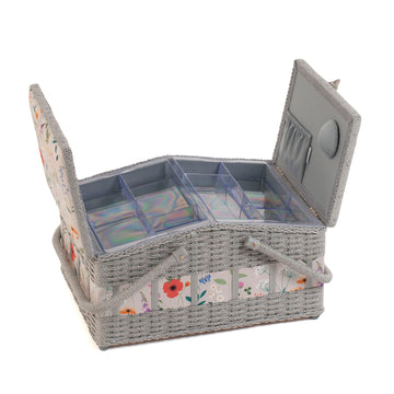 Hobby Gift: Sewing Box (L): Twin-Lidded Wicker Hamper: Wildflowers: Item size: (d/w/h) 26 x 35 x 19cm. - 0