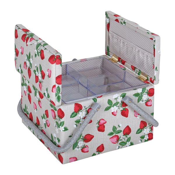 Hobby Gift: Sewing Box (L): Twin Lid: Square: Strawberry Greenhouse: Item size: (d/w/h) 25 x 25 x 17cm.