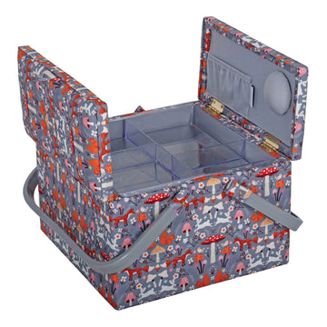 Hobby Gift: Sewing Box (L): Twin Lid: Square: Woodland Toadstool: Item size: (d/w/h) 25 x 25 x 17cm. - 0