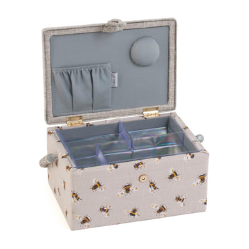 Hobby Gift: Sewing Box (M): Embroidered: Bees: Sewing Bee: Item size: (d/w/h) 18.5 x 25.5 x 14.5cm. - 0