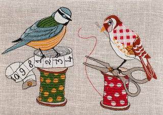 Hobby Gift: Sewing Box (M): Embroidered: Birds on Bobbin: Item size: (d/w/h) 18.5 x 25.5 x 14.5cm.