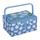 Hobby Gift: Sewing Box (M): Embroidered: Denim Daisies: Item size: (d/w/h) 18.5 x 25.5 x 14.5cm.-1