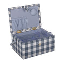 Hobby Gift: Sewing Box (M): Embroidered: Grey Gingham Bees: Item size: (d/w/h) 18.5 x 25.5 x 14.5cm.