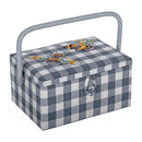 Hobby Gift: Sewing Box (M): Embroidered: Grey Gingham Bees: Item size: (d/w/h) 18.5 x 25.5 x 14.5cm.-1